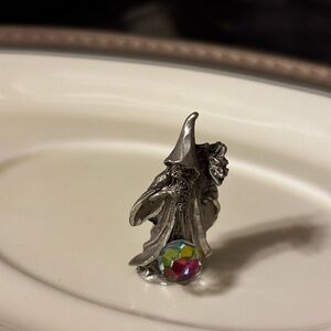 Pewter mini Wizard & Dragon Figurine iridescent crystal ball